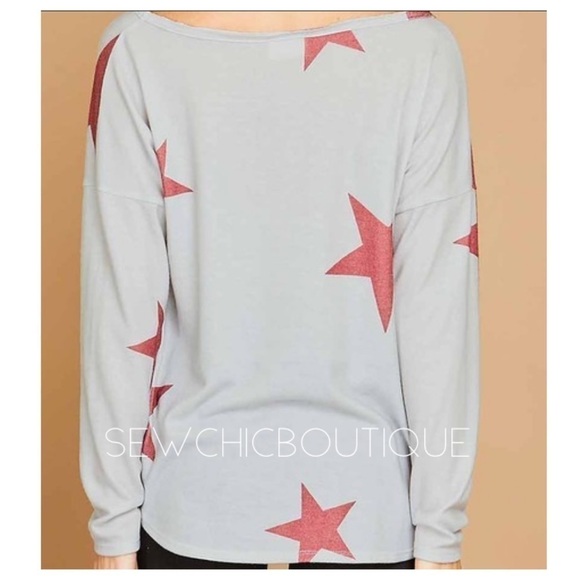 Gray Brushed Tunic w/ Burgundy Star Print - Picture 3 of 7